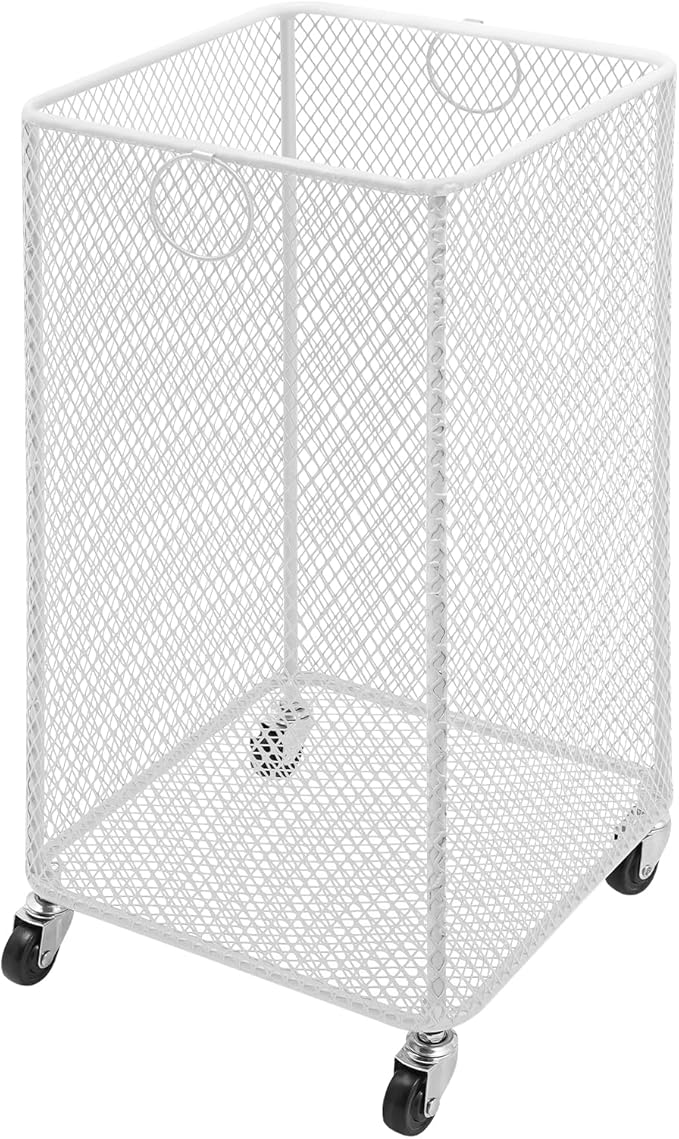 Rolling Laundry Basket Cart, Metal Laundry Hamper with Wheels, Laundry Organizer Basket Cart, Clothes Storage Organizer Hamper for Living Room,Bathroom,Closet (White, Square)