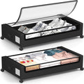 Under Bed Storage Containers with Wheels - Foldable Organizer Bins for Blankets, Clothes, Shoes, Toys, and Comforters.Capacity, Space Saving, Easy Pull Out, Clear PVC (black-2)