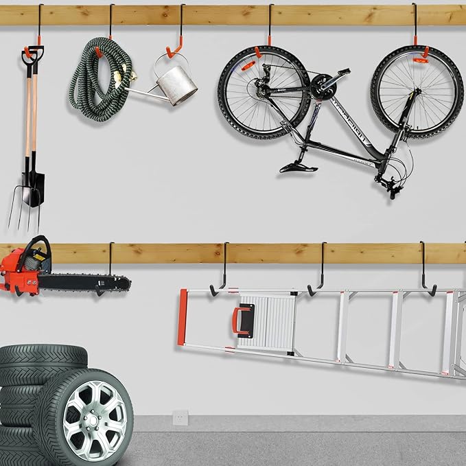 Rafter Hanger Large S Garage Hooks Bike Storage System Holder Organizer, with Non Slip Coating, for Organizing Hanging Basket, Ladders,Bicycle Wheel,Ropes and Bulk Items (12Pack, Black)
