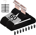 VECELO Premium Velvet Clothes Hangers Suit Heavy Duty (60 Pack)-Non Slip & Space-Saving with 8 Finger Clips & Tie Rack Excellent for Men and Women,Black