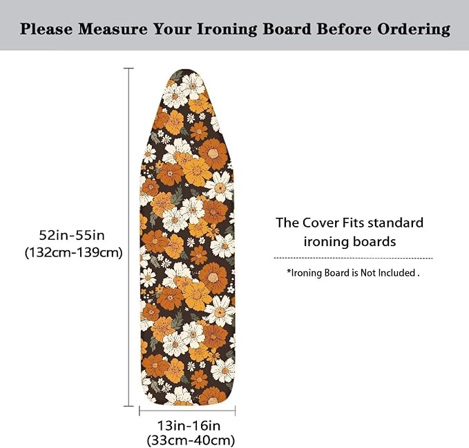 SEANATIVE Hippy Floral Ironing Board Covers Stretchy Iron Boards Replacement Cover 15 x 54 Inches, Thick Iron Pad Cover with Musical Note Design