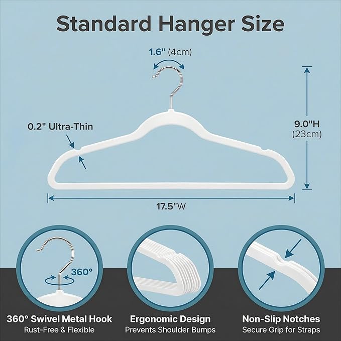 HOUSE DAY Ivory Plastic Hangers 20 Pack - Heavy Duty Non-Velvet Hangers with 360° Swivel Hook & Non Slip Notches - Slim Space Saving Clothes Hangers, Durable Closet Organizers for Coats Shirts Dresses