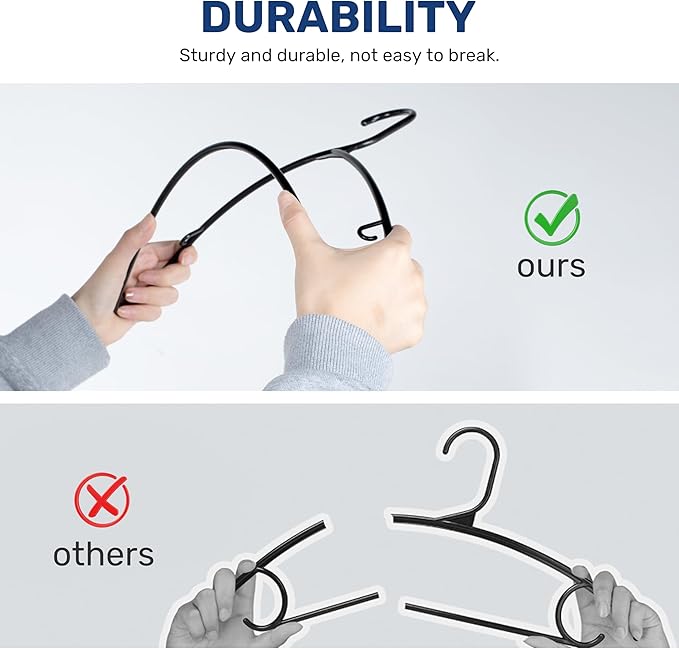 InfiniPower 50 Pack Plastic Hangers, with Non-Slip Hooks, Space-Saving Design for Shirts, Coats, Dresses & Garments, Black