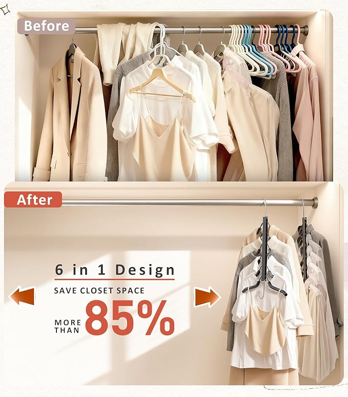 Clothes Hangers Space Saving 6 Tier Coat Hangers, Swing Arm Non Slip Padded Multi Sweater & T Shirt Hangers, 3 Packs Heavy Duty Stainless Steel Sweater Closet Organizers and Storage