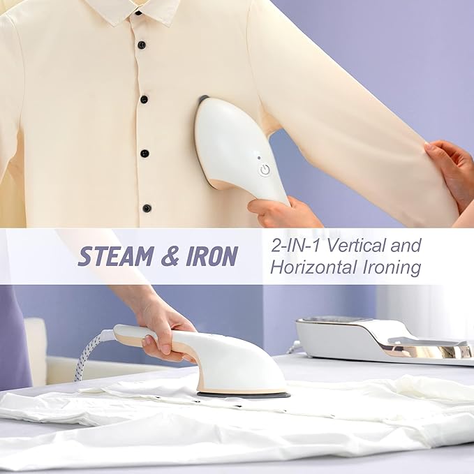 Handheld Steamer for Clothes, 1500W Extra Large Soleplate, 330ml Detachable Tank, 2-in-1 Horizontal & Vertical Use, Fabric Wrinkles Remover, No Water Leak and Auto-Off