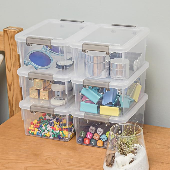 Citylife Small Storage Bins with Lids 3.2 QT- 8 Packs Plastic Storage Containers for Organizing Stackable Clear Storage Boxes,Clear White
