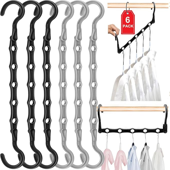 6 Pack Closet Organizers and Storage Stronger, College Dorm Room Essentials for Girls Guys, Magic Clothes Hangers Space Saving Hangers with 5 Holes Closet Storage for Heavy Clothes, Home Organization