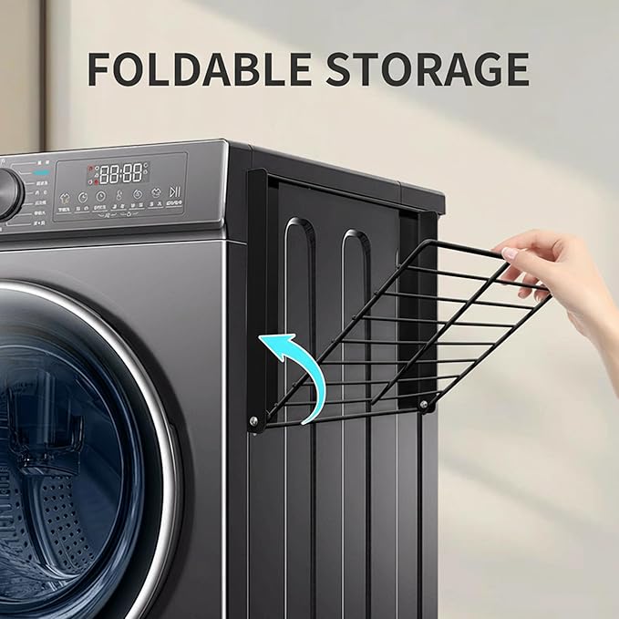 LEQ Clothes Drying Rack Magnetic Folding Shelf for Clothes and Towels, Magnet Rack Mount on Washing Machine Fridge, Durable Folding Rack for Laundry Room Bathroom Kitchen,Black