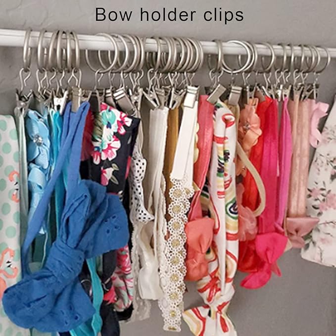40 Pack Matte Silver Curtain Rings with Clips, Curtain Hooks Hangers Clip Rings for Hanging Drapes Bows Hat, Drapery Rings 1.5 in I D, Fits up to 1.2 in Diameter Curtain Rod.