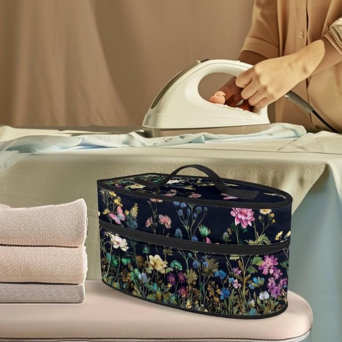 Butterfly Flower Print Steam Iron Storage Bag Portable Garment Steamer Case Lightweight Travel Iron Organizer Waterproof & Dustproof Carrier Bag, Case Only