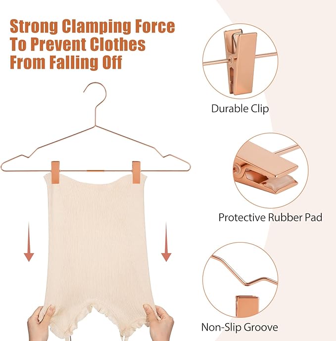VWV Premium Hanger - 20-Pack Metal Hangers - with Adjustable Clips for Adults and Children's Clothes, Heavy Duty Hangers（Copper）