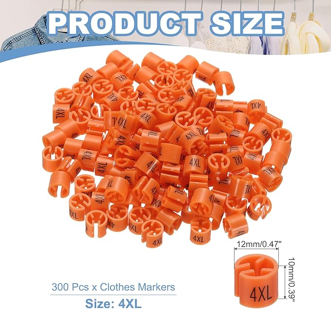 PATIKIL 300 Pcs Clothes Hanger Markers 4XL Fit Rod Garment Size Tag Hanger Clips Round Color Coding Label for Clothing, Orange
