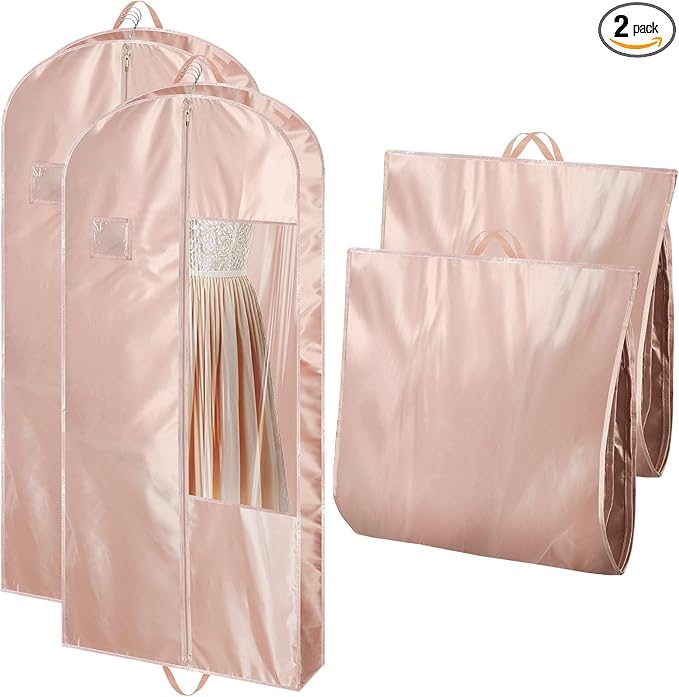 Garment Bags for Hanging Clothes and Travel with 4" Gusseted, Suit Cover for Clothes,Coats,Suit,Jackets,Dress,Shirts,Skirt. (Pink-48"-2pcs-Satin Fabric)