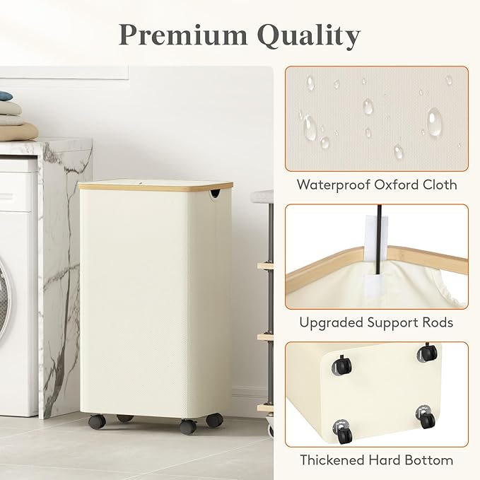 Lifewit 100L Large Laundry Basket with Lid, Laundry Basket with Wheels and Handles, Clothes Hampers for Laundry with Removable Bag in Bedroom Bathroom Dorm, White