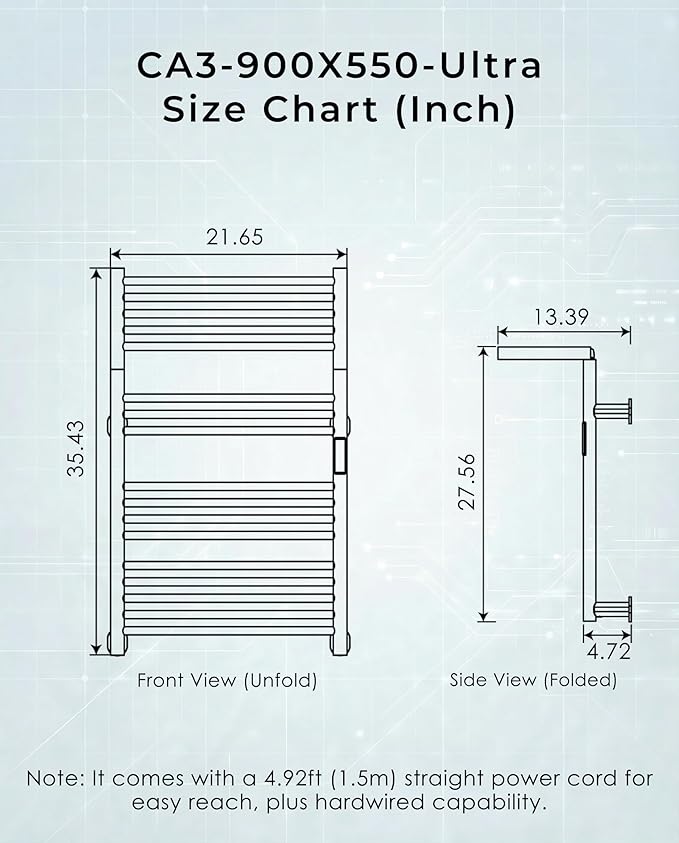 High-Density Foldable Heated Towel Rack, Smart Dual-Zone App/Voice Control Towel Warmer Rack, GFCI Plug-in/Hardwired, Wall-Mount, Drill-Free Install, Brushed, CA3-900X550-Ultra-S