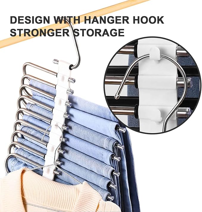 2Pack Pants Hangers Space Saving,Anti-Slip Design, Storage Organizer for Pants Jeans Trousers Skirts Scarf,Non Slip Stainless Steel Multifunctional Rack (Black, U-shaped-2pack)