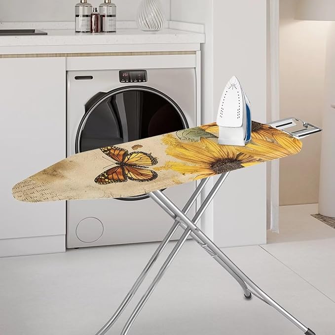 Sunflower Butterfly Ironing Board Cover and Pad, Resist Scorching and Staining, 15x54 Heavy Duty Iron Pad Covers Standard Boards with Elastic Edges,