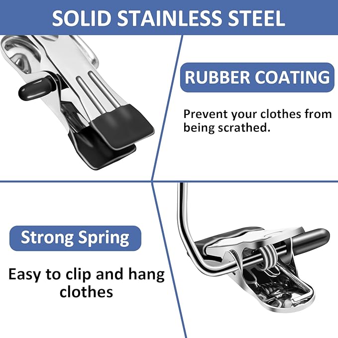 Boot Hangers for Closet,30 Pack Laundry Hooks with Clips,Stainless Steel Boot Hanger Clips,Portable Hangers Single Clip Space Saving Boot Clips for Hanging (Black)