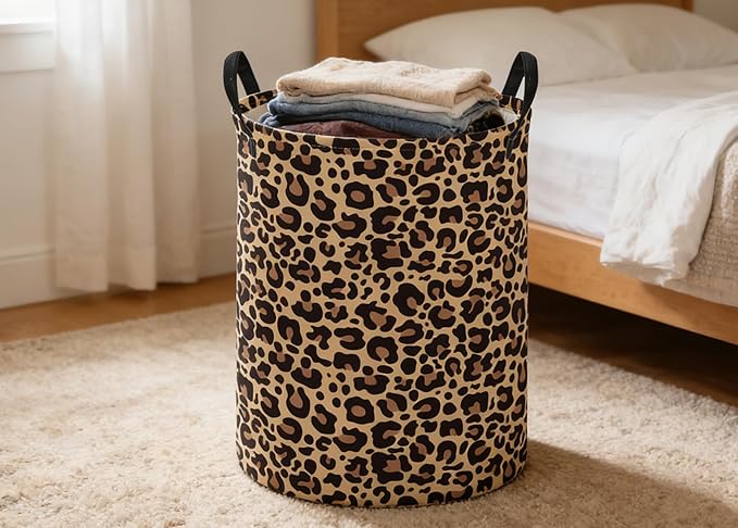 ESSME Kids Laundry Basket,Leopard print Hamper Collapsible Canvas Storage Bin for Girls, Cute Hamper,Gift Baskets(Leopard print)
