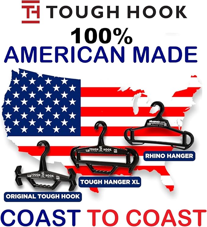 Tough Hook Original Multipurpose Heavy Duty Hanger, USA Made, Anti-Slip, 200 lb Capacity, Ideal for Tactical Gear, Body Armor, Scuba, Fitness Vests, 1 Black Plastic Piece