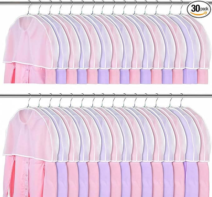 30PCS Garment Covers For Hanging Clothes, Shoulder Covers For Closet Storage, Breathable Dust Covers For Suits, Coats, Jackets, Translucent PEVA Material, 23.6" X 11.8" X 1.9