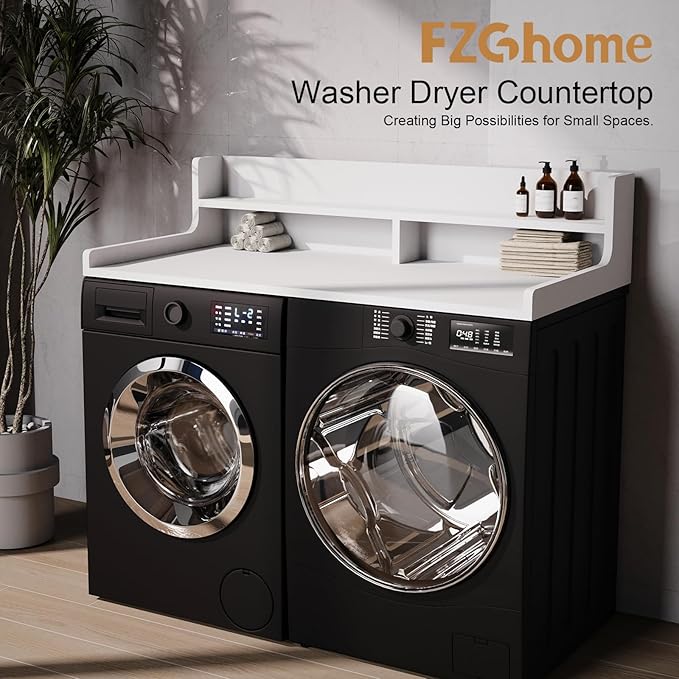 Washer Dryer Countertop, 54" x 27.55" 2-Tier Washer Dryer Topper with Edge, for Laundry Room Organization Whisper White