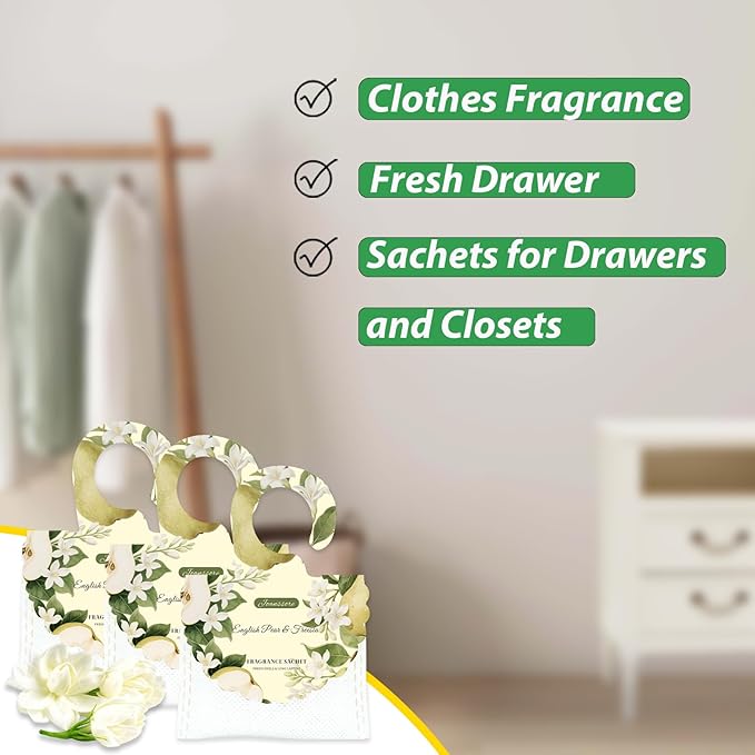 15 Packs Scented Sachets Bag for Drawers and Closets, Air Freshener for Home Fragrance Sachet, Long-Lasting Hanging Closet Deodorizer Smell Goods for House (English Pear & Freesia)
