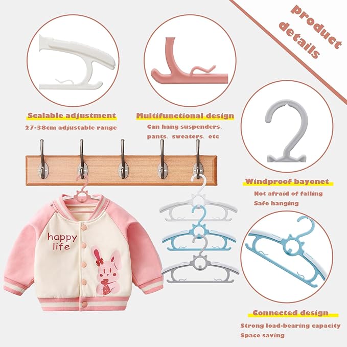 Baby Nursery Closet Hangers,30Pack Ultra Thin Non-Slip and Extendable Laundry Infant Pant Hanger for Newborn Clothes 11-14" Blue Adjustable Children Coat Hanger for Girl Boy Toddler Kids Child