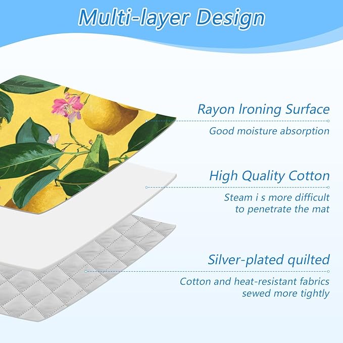 Ironing Mat Pad for Table Portable Travel Iron Blanket Ironing Board Covers Pressing Mat Heat Press Pads 27.6x47.2 Inches Lemons and Floral Pink52