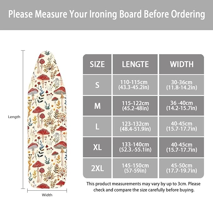 Mushroom Ironing Board Cover,Ironing Mat,Ironing Board Cover,Small Ironing Board Cover,Iron Covers for Ironing,Retro Mushroom Print Large