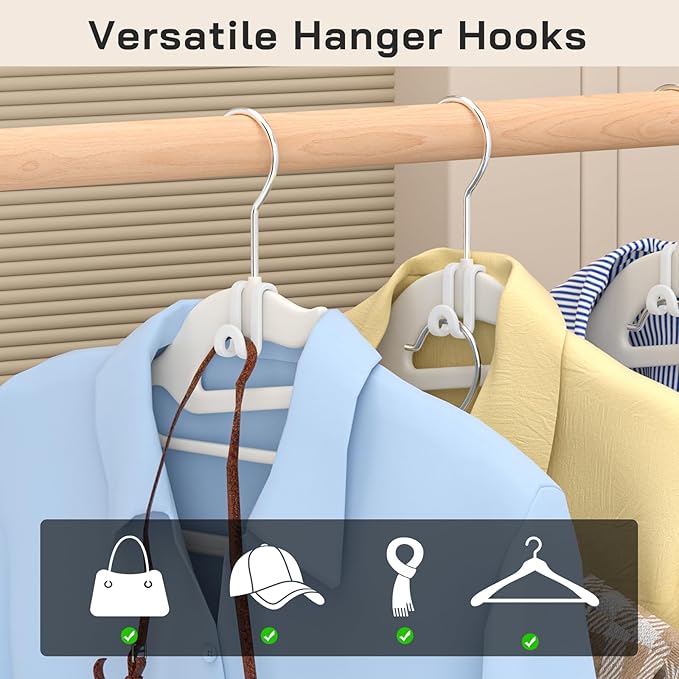 Tinfol 50pc Clothes Hanger Hooks Space Saving, White Heavy Duty Stackable Connector Hooks, Clothes Hanger Extender Clips for Closet Organizers