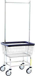 R&B Wire® 100E58 Heavy Duty Wire Laundry Cart with Double Pole Rack | 2.5 Bushel | Steel Frame with Chrome Finish | Commercial Laundry Basket | Industrial Bumper | 5" Clean Wheel System™ Casters