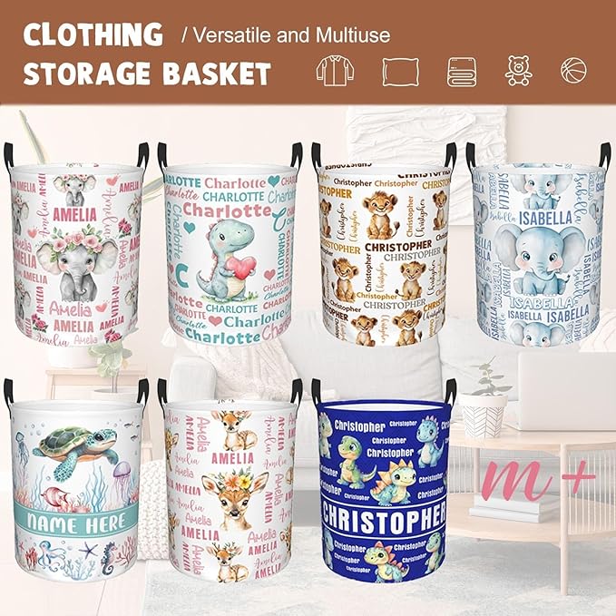 Custom Name Laundry Hamper, Personalized Laundry Basket with Name for Baby Boys Girls, Customized Collapsible Dirty Clothes Hamper Storage with Handles for Bedroom Bathroom Dorm Room Decor