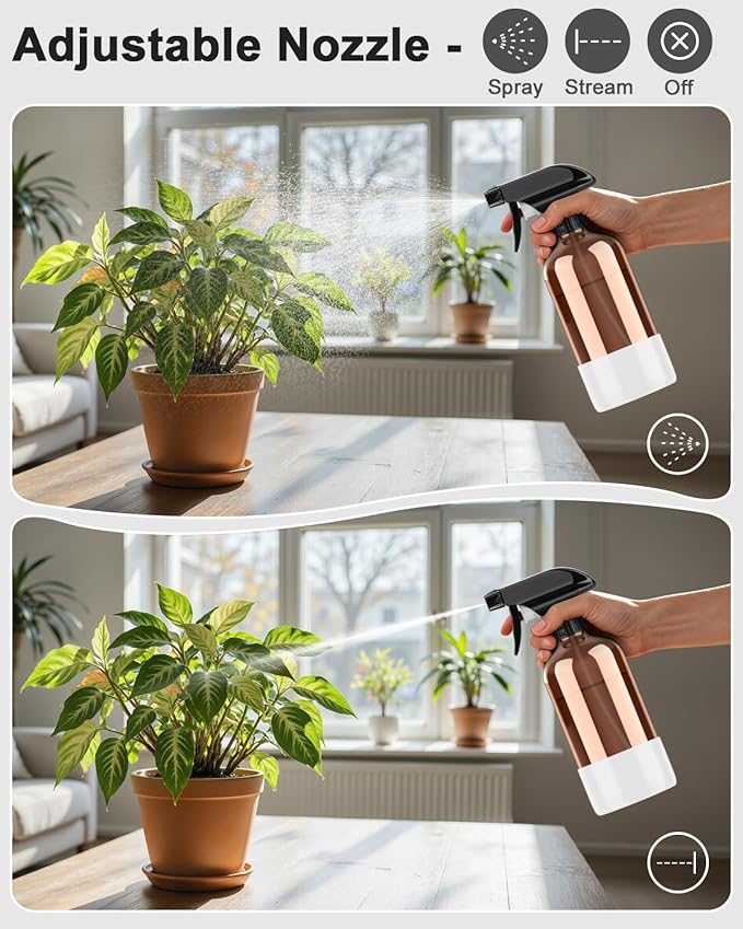 Amber Glass Spray Bottle with Silicone Sleeve Protection, 16 oz Refillable Spray Bottle for Cleaning Solutions, Plants, Aromatherapy, Facial Hydration (White Sleeve(Amber Bottle)