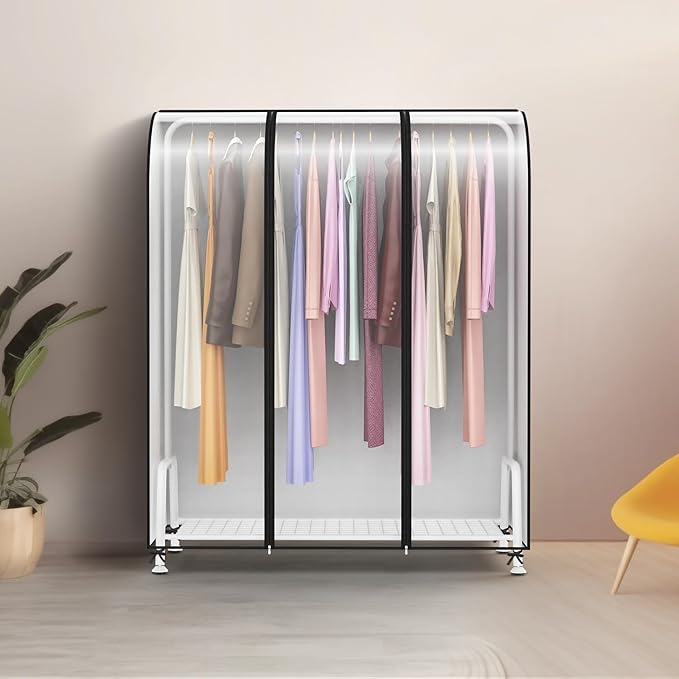 Kntiwiwo Clear Garment Rack Cover, Clothes Rack Cover Clothing Rack Cover with Durable Zippers for Garment Rack, Clothes Rack, Black, 50"L x 20"W x 60"H (Rack Not Included)