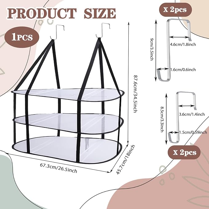 CINPIUK 3-Tier Sweater Drying Rack Over The Door, Foldable Mesh Hanging Dryer Flat with Hooks, Large Breathable Laundry Drying Hanger, Clothes Lay Flat Dryer for Apartments Dorms Bathrooms