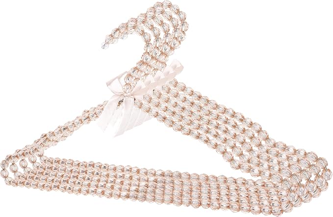 Beaded Clothes Hangers with Satin Bow – Set of 5, 15.7" Non-Slip Bead Hangers for Wedding Dresses, Boutique Display & Closet Decor – Champagne Gold