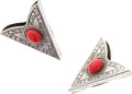 Antique Silver Finish Western Collar Tip - Red Stone (Acrylic) Collar Stays - Collar Tips for Men and Women - Collar Pins - Made in USA
