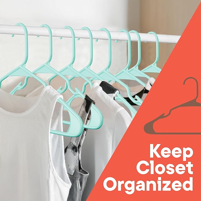 Plastic Clothes Hangers – Heavy Duty Hanger Set, for Organizing Clothes, Dresses, and Coat, Holds Up to 5 lbs, Space-Saving Hangers with Non-Slip Shoulder Grooves, Pack of 50, Aqua