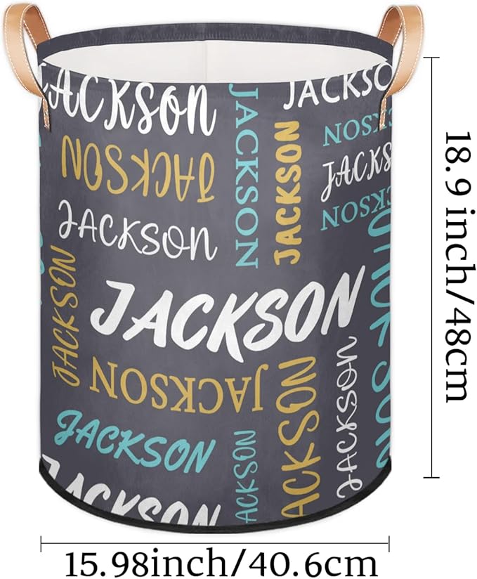Custom Name Large Laundry-Basket for Kids-Boys-Girls, Personalized Foldable Waterproof Laundry Hamper Dirty Clothes Toys Storage Bin with Handles,Grey