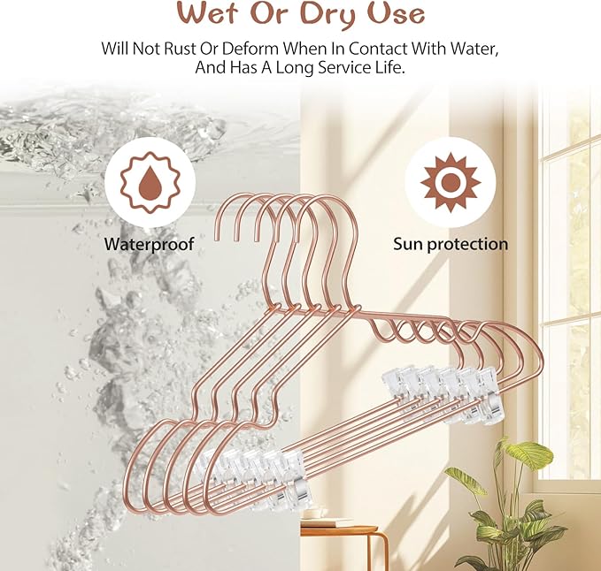 VWV Aluminum Clothes Hangers - with Adjustable Clips, 12.6 inches Long, 6.89 inches high, Suitable for Children's and Baby Clothes, 20-Pack in Rose Gold.