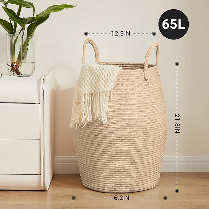 105L Extra Large Laundry Hamper Basket by Fiona's magic, Woven Tall Clothes Hamper for Storage Blanket, Toys and Dirty Cothes in Bedroom and Living Room Organizer, Jute Brown