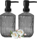 Glass Soap Dispenser with Plastic Pump, 15oz Refillable Glass Liquid Hand Soap Dispenser Set, Lotion Dish Soap Dispensers for Modern Home Decor, Bathroom, Kitchen Countertop, Hotel (Dark Grey)