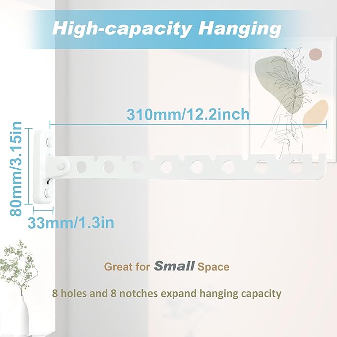 Alise Clothes Drying Rack Wall Mounted Coat Hanger, Foldable Hangers Rack Clothes Hook Closet Storage Organizer, Swivel Space Saving Clothes Hanger Rack for Bedroom Bathroom Laundry,White