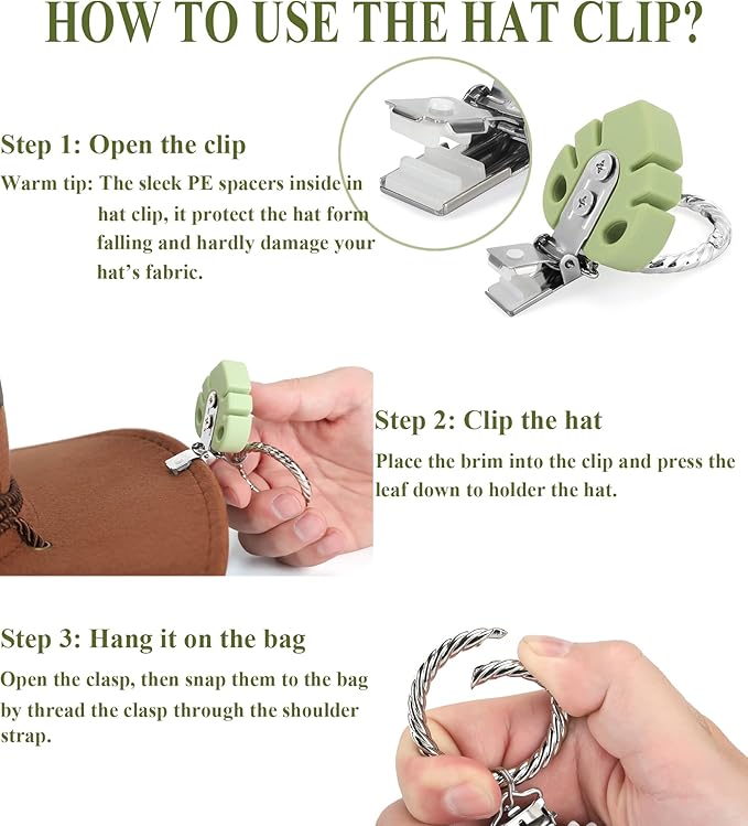 Hat Clip - Hat Holder for Travel on Bag - Silicone Hands Free Hat Clip for Purse Luggage - Protect Hat from Falling
