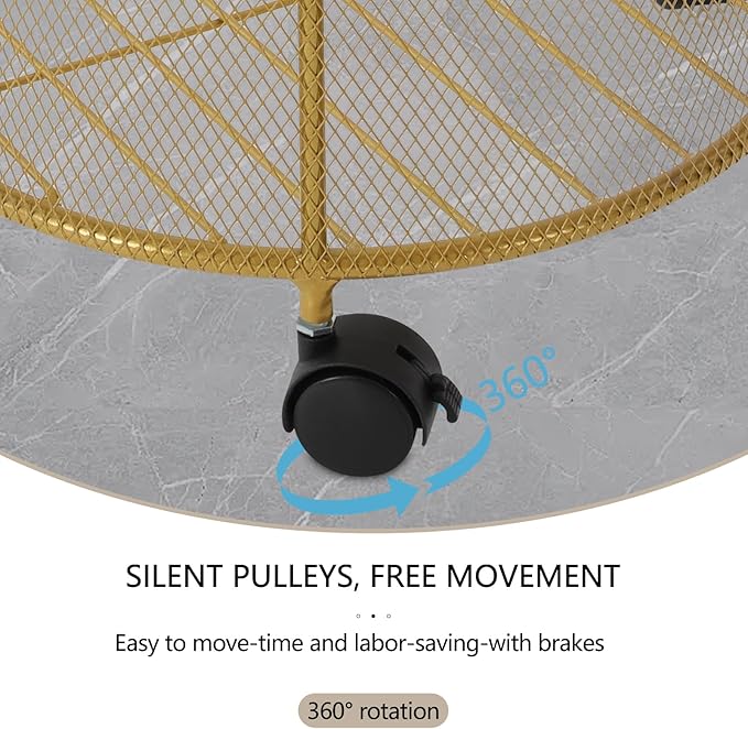 Rolling Laundry Basket Cart, Metal Laundry Basket with Wheels Standing Laundry Hamper Cart with Large Capacity Mobile Storage Cart Gold for Bedroom Bathroom Balcony