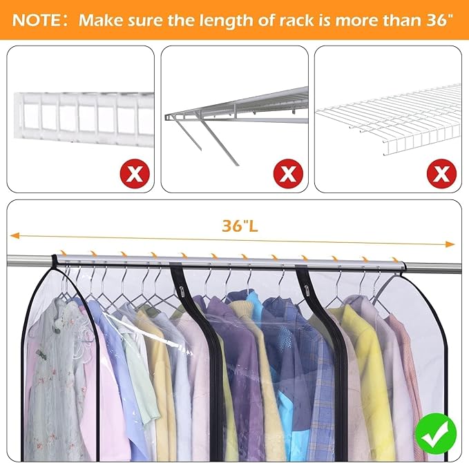 MISSLO 40" Hanging Garment Bags for Closet Storage Clear Garment Rack Cover Bottom Enclosed Cloth Cover Hanging Clothes Storage Bag Waterproof Clothes Protector for Suits, Coats, Sweaters, Shirts