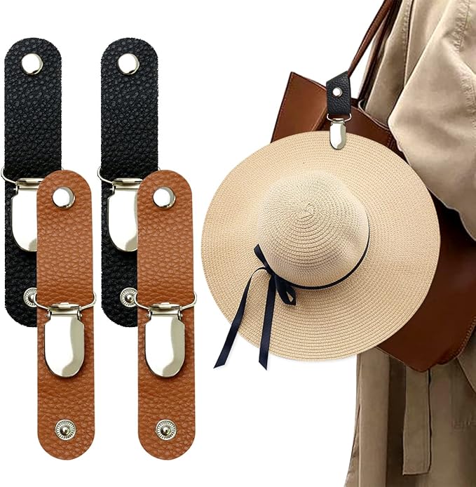 Hat Clip for Travel on Bag/Luggage, PU Leather Multifunctional Duckbill Clip, Outdoor Hat Companion