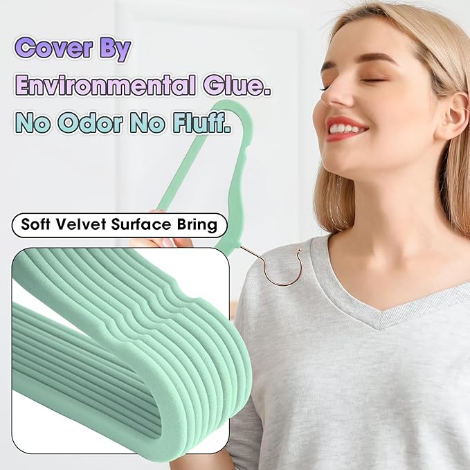 Baby Hangers Velvet 50 Pack-11.4 Inch,Baby Clothes Hanger Non Slip, Kid Hanger for Closet,Durable Infant/Toddler Hangers Teal Hanger