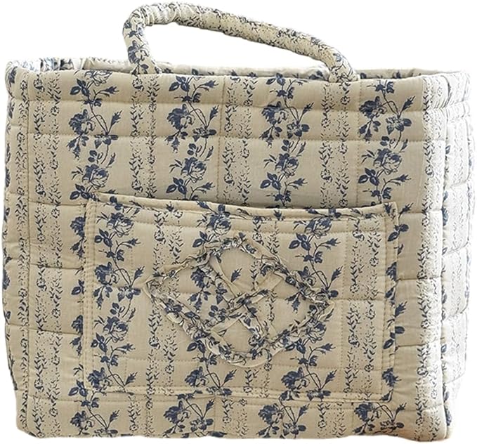 Floral Fabric Storage Basket Car Interior Storage Basket Underwear Sundries Laundry Baskets Supplies Home Organizer Bag (Vine Blue)